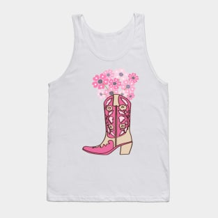 Pink Cowboy Boots with Pink Flowers Tank Top